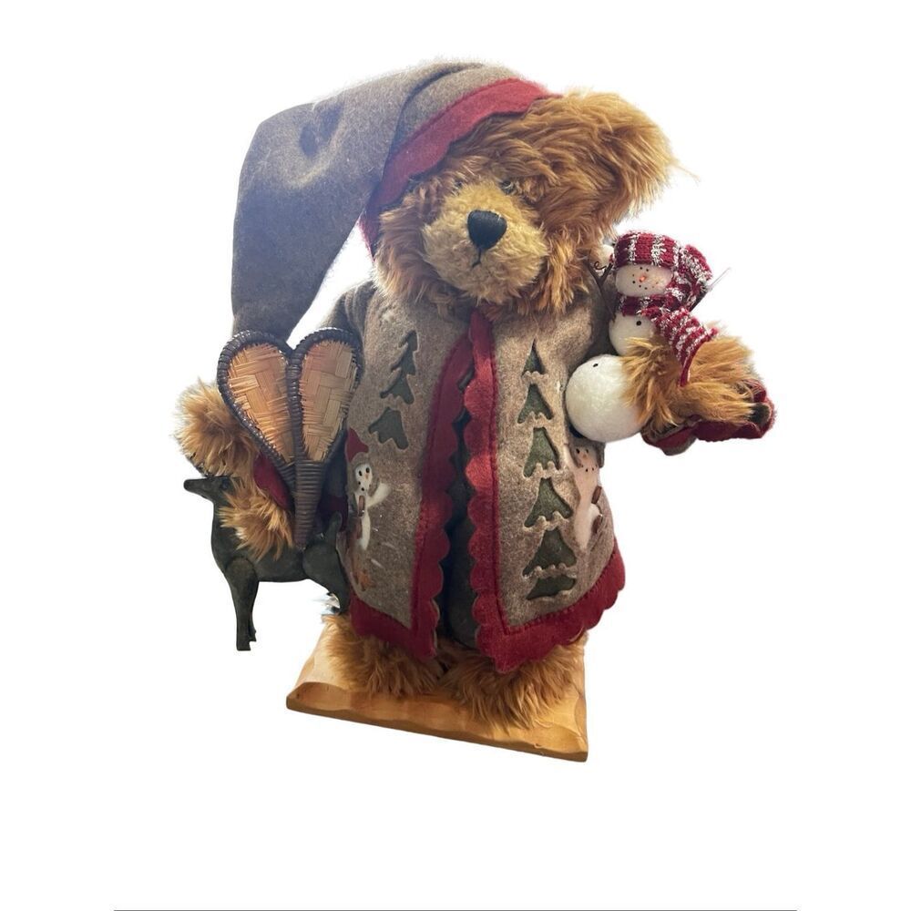 Dan Dee Holiday Christmas Decor Stuffed Bear Wood Base Figurine 16"